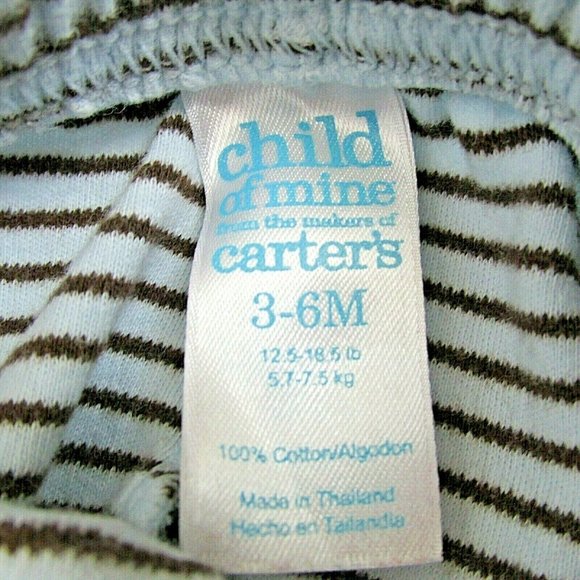 Carters Child of Mine Sweatpants Boy Size 3-6M Blue Brown Stripe Elastic Joggers - Picture 3 of 3